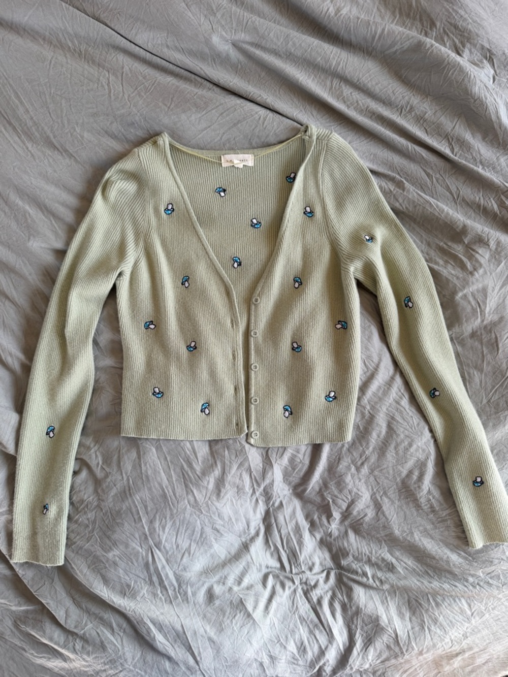 PacSun La Hearts Pale Green Mushroom Embroidered V-Neck Cardigan
